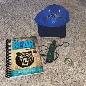 Cub Scout bear lot- hat, Cub Scout bear handbook, bear scarf tie, whistle